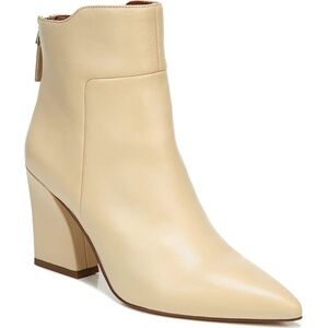 FRANCO SARTO Beige Comfort Venture Pointed Toe Block Heel Zip-Up Leather Booties
